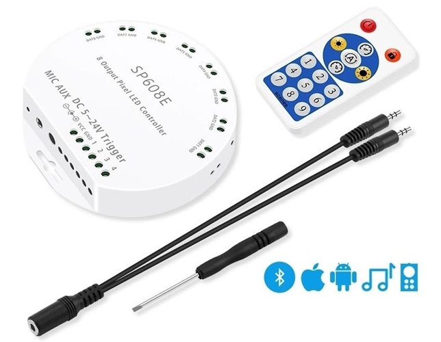 Sterownik LED Digital RGB Muzyczny Bluetooth 8 kanałów z pilotem