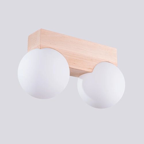 Lampa drewniana z mleczną kulą Bulbo 2xG9 naturalne drewno