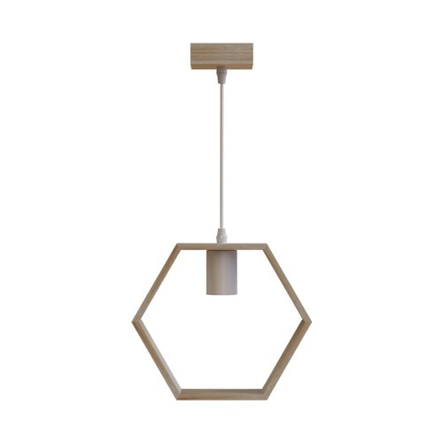 Lampa wisząca Horney Hex 1xE27 z drewnianym kloszem