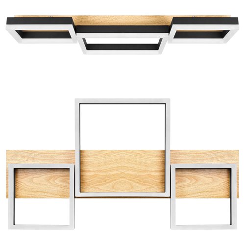 Lampa sufitowa LED kwadraty 70W z pilotem - drewniana podstawa