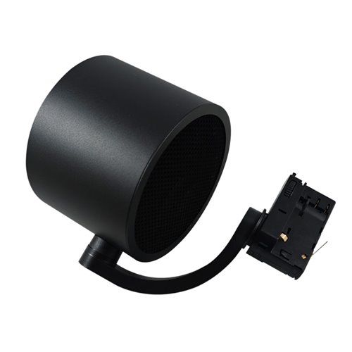 Czarny reflektor szynowy ARKO AR111 na szynoprzewodzie trójfazowym, matowe wykończenie, widoczny fasetonowy odbłyśnik.