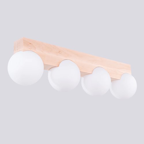 Lampa drewniana z mleczną kulą Bulbo 4xG9 naturalne drewno