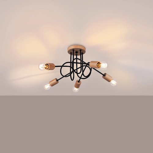 Żyrandol drewniany Ember 5xE27 czarny/naturalne drewno