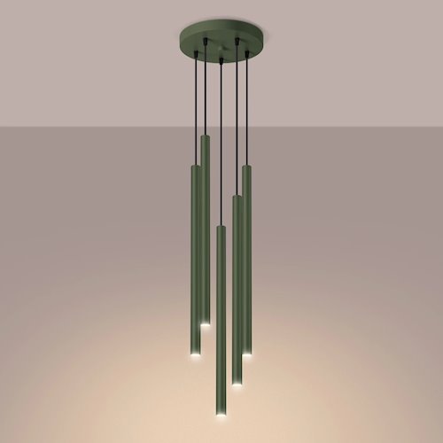 Lampa wisząca 5-punktowa Pastelo 5xG9 okrągła zielona oliwka