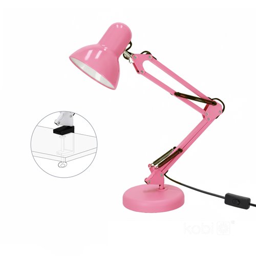 Lampka biurkowa kreślarska 1xE27 z klipsem różowa