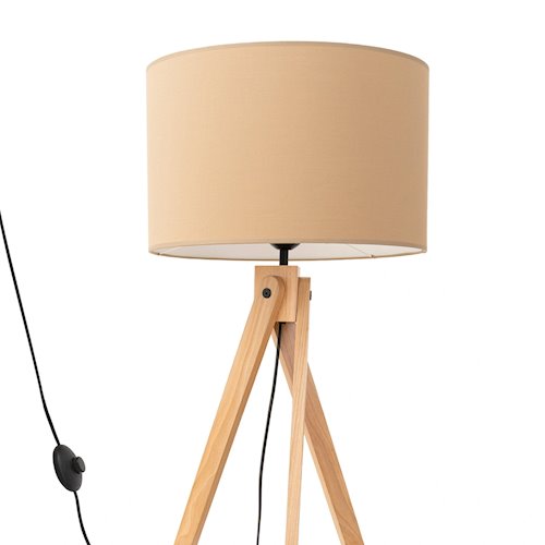 Lampa podłogowa drewniana Natt 1xE27 z abażurem taupe
