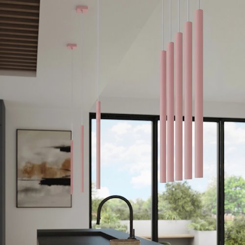 Lampa wisząca potrójna tuba Pastelo 3P 3xG9 okrągła różowa