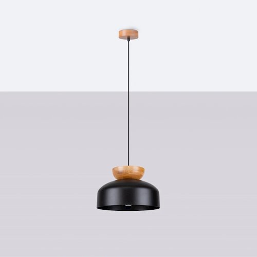 Lampa wisząca drewniana Marion 1xE27 czarna/naturalne drewno