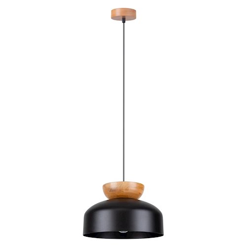 Lampa wisząca drewniana Marion 1xE27 czarna/naturalne drewno