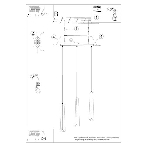 Lampa wisząca potrójna Prysm listwa 3xG9 czarna
