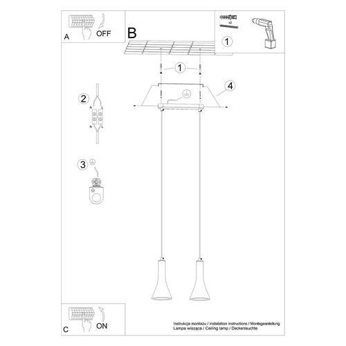Lampa wisząca stożek REA 2xE14 beton - listwa