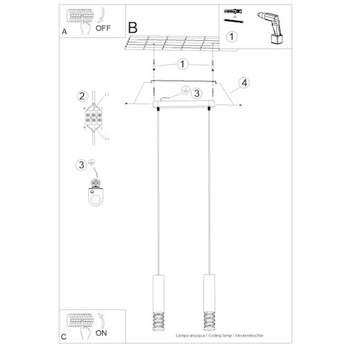 Lampa wisząca podwójna Lami 2xGU10 listwa biała
