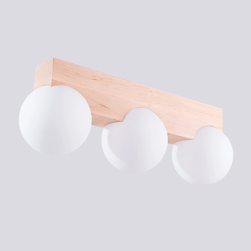 Lampa drewniana z mleczną kulą 3xG9 naturalne drewno