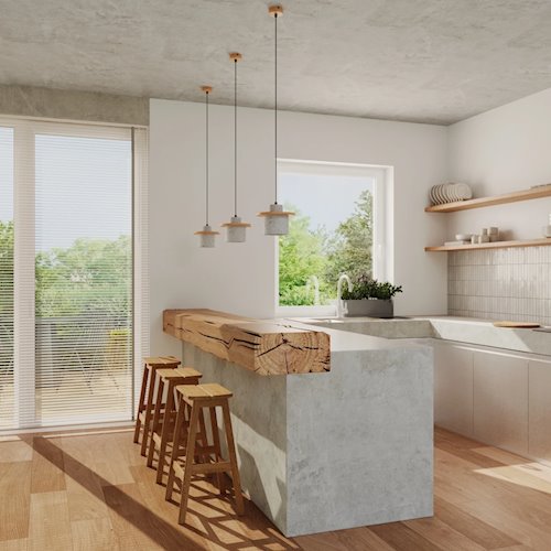 Lampa wisząca betonowa Mab 1xE27 szara/naturalne drewno