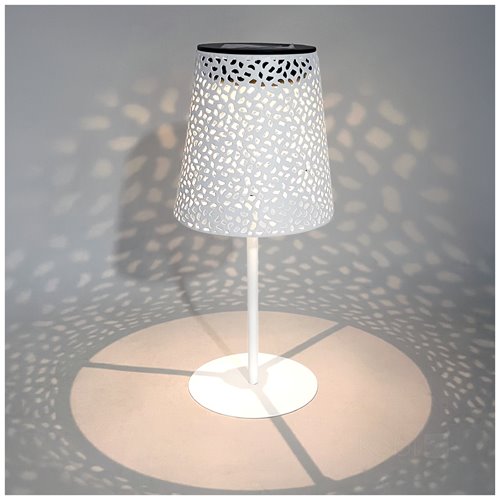 Lampa stołowa solarna z ażurowym kloszem IP44 biała