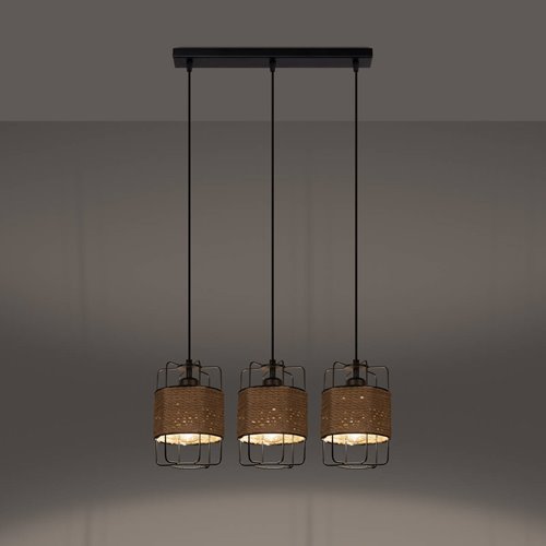 Lampa wisząca Loft GIZUR 3xE27 czarna ze sznurem