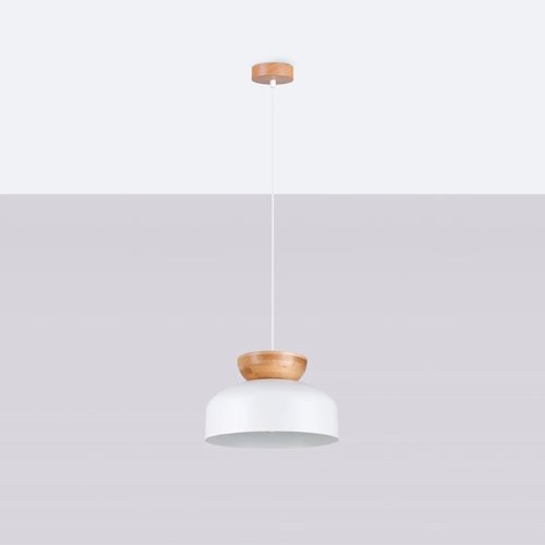 Lampa wisząca drewniana Marion 1xE27 biała/naturalne drewno