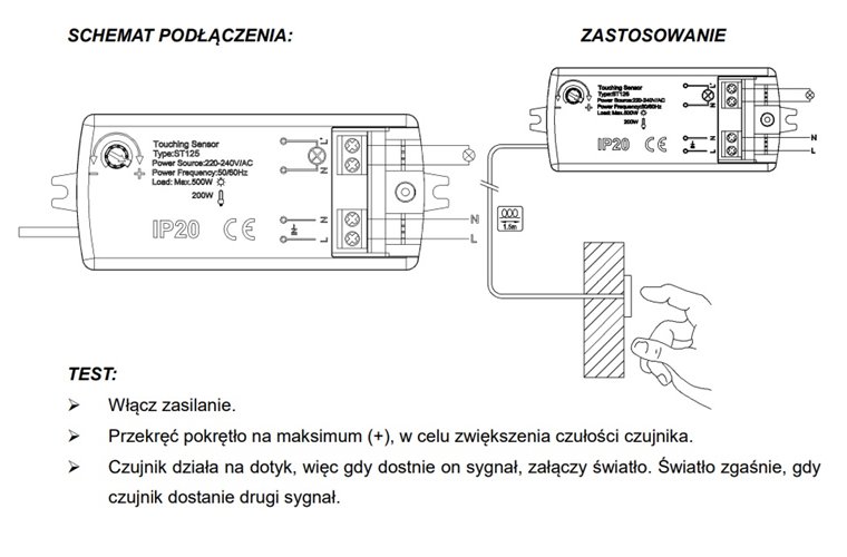 Włącznik dotykowy PIR 230V 200W