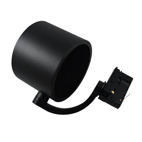 Czarny matowy reflektor szynowy ARKO z aluminiową obudową i adapterem 3-fazowym, widoczny fasetonowy odbłyśnik na żarówkę AR111