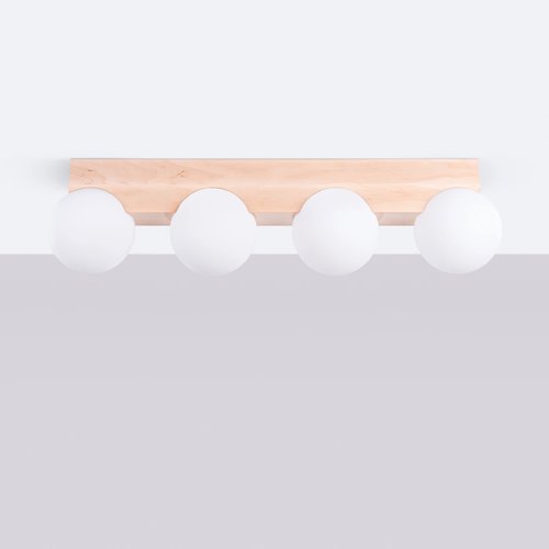 Lampa drewniana z mleczną kulą Bulbo 4xG9 naturalne drewno