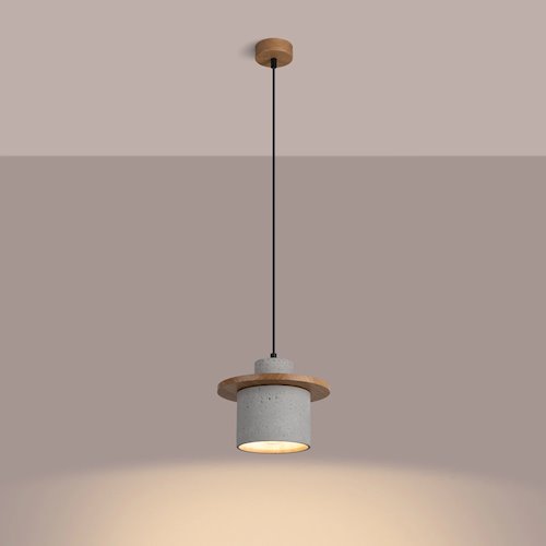 Lampa wisząca betonowa Mab 1xE27 szara/naturalne drewno