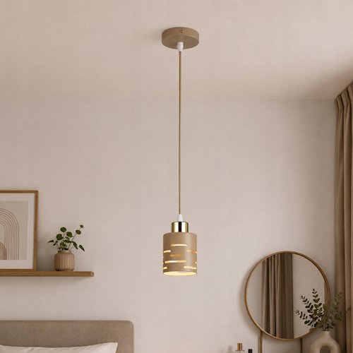 Lampa wisząca pojedyncza Timber 1xE27 beż-złoto