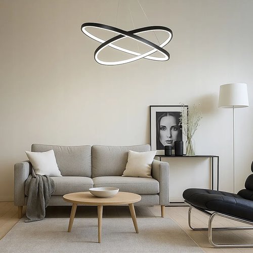 Lampa wisząca okręgi Lion 40cm 60cm 64W czarna