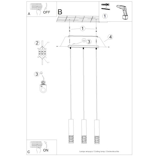 Lampa wisząca potrójna Lami 3L 3xGU10 listwa biała