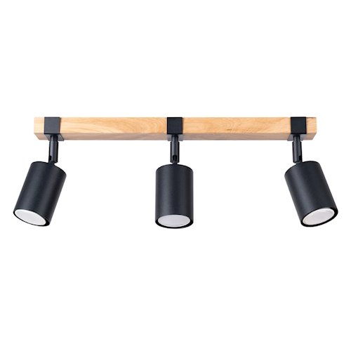 Lampa drewniana z reflektorami Fager 3xGU10 czarna
