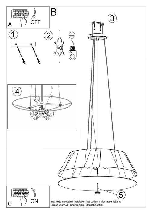 Lampa wisząca okrągła VEGA 70 cm 5xE27 czarna