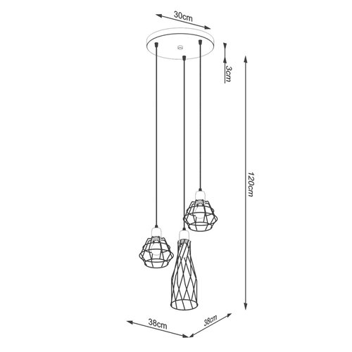 Lampa wisząca designerska SUBA 3xE27 czarna