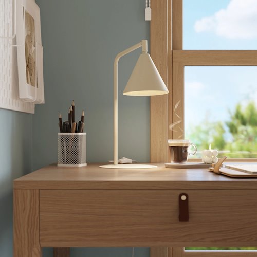 Lampa biurkowa ze stożkowym kloszem Nox 1xE14 beżowa