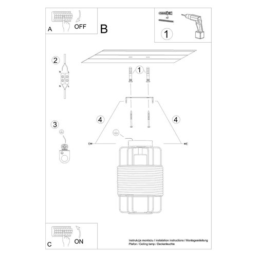 Lampa sufitowa Loft GIZUR 1xE27 czarna ze sznurem