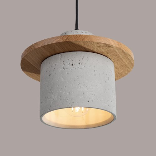 Lampa wisząca betonowa Mab 1xE27 szara/naturalne drewno