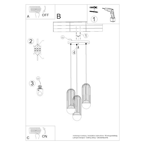 Lampa wisząca potrójna Brina okrągła 3xG9 czarna