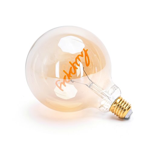 Żarówka LED Filament z napisem Happy E27 4W G125 1800K