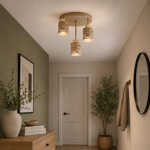 Lampa sufitowa 3xE27 Timber okrągła beżowa-złota