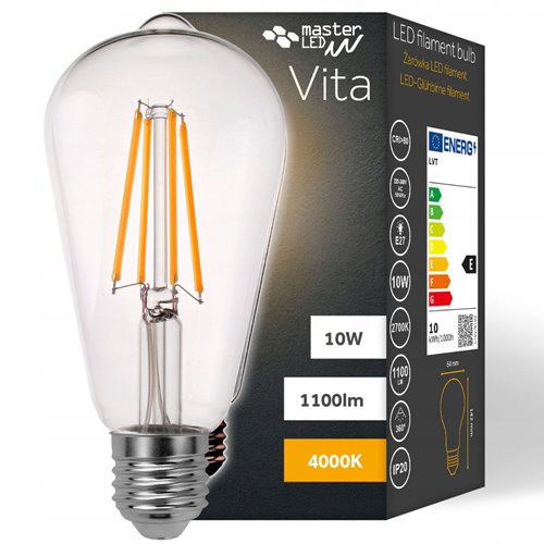 Żarówka LED E27 Filament ST64 10W 1000lm neutralna