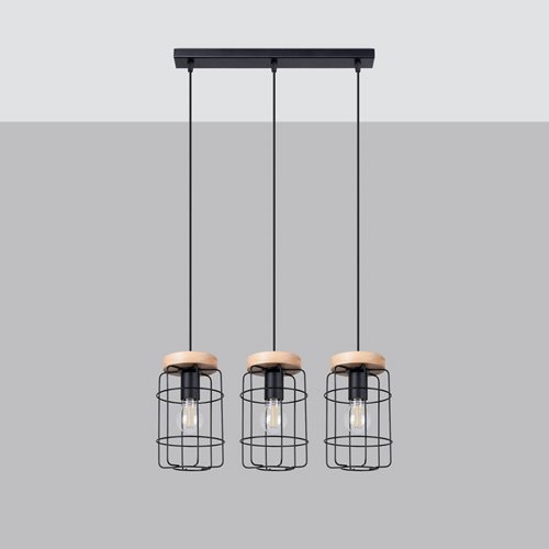 Lampa wisząca Loft GOTTO 3xE27 drewno i czarny drut