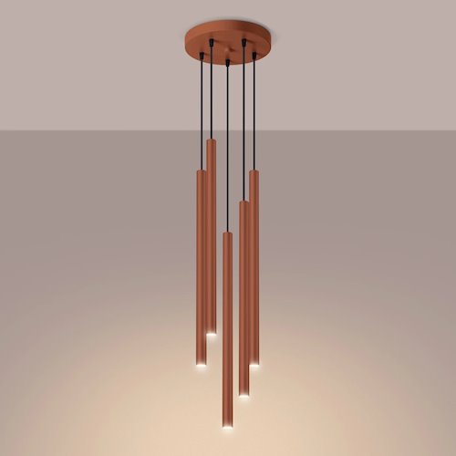 Lampa wisząca 5-punktowa Pastelo 5xG9 okrągła ochra czerwona