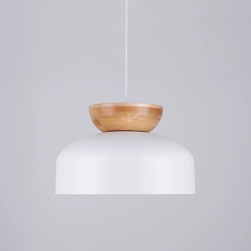 Lampa wisząca drewniana Marion 1xE27 biała/naturalne drewno