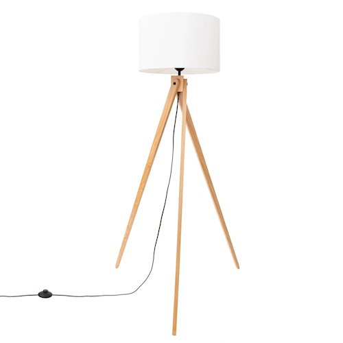 Lampa podłogowa drewniana Natt 1xE27 z białym abażurem