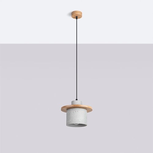 Lampa wisząca betonowa Mab 1xE27 szara/naturalne drewno