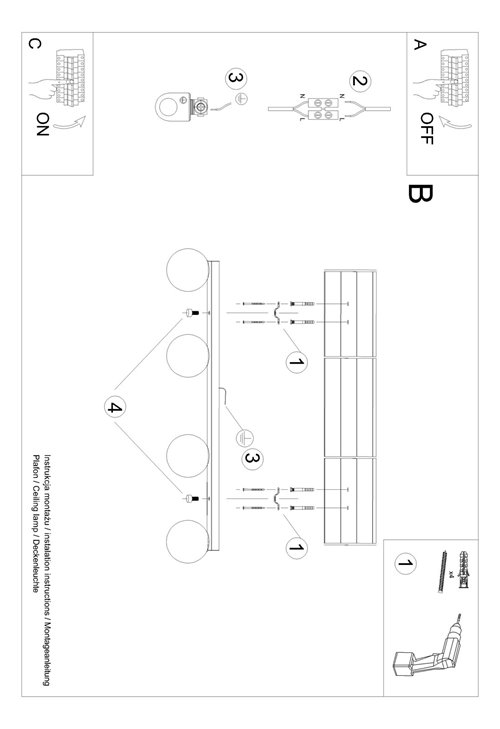 Lampa sufitowa mleczne kule YOLI 4xG9 czarna