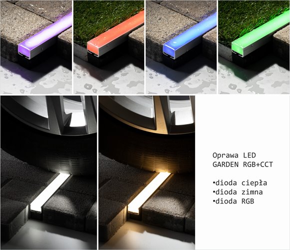 Oprawa liniowa LED IP68 Garden srebrna RGB+CCT 2m