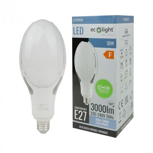 Żarówka uliczna LED E27-E40 30W 3000lm 6000K