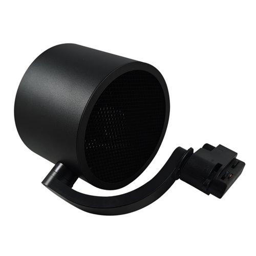 Czarny matowy reflektor szynowy ARKO z regulacją kąta świecenia, zamontowany na czarnym szynoprzewodzie, styl industrialny