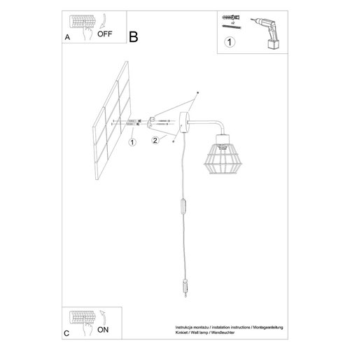 Kinkiet designerski SUBA 1xE27 z włącznikiem czarny