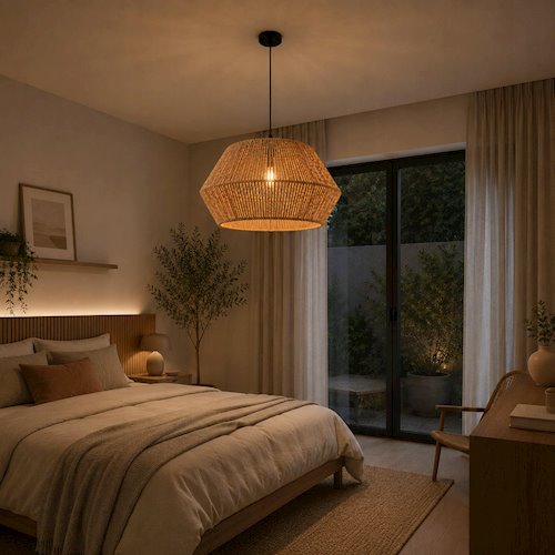 Lampa wisząca Boho 1xE27 z ażurowym kloszem ze sznurka 50cm