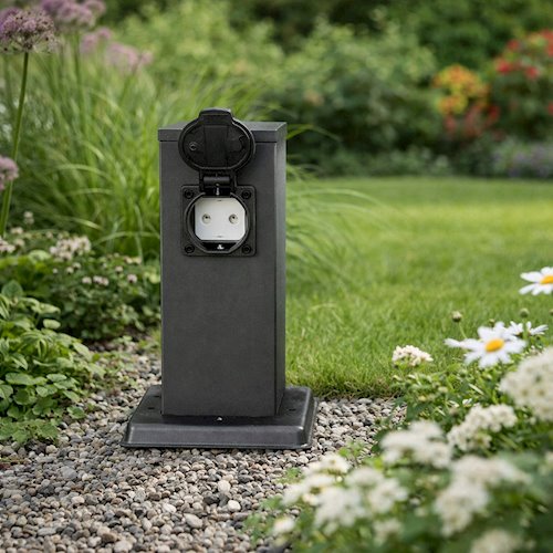 Słupek ogrodowy elektryczny PVC 1x Gniazdo 230V 20cm czarny
